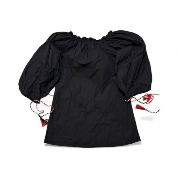 Black Embroidered Dress w Tied Bishop Sleeves - Picture 5 of 6